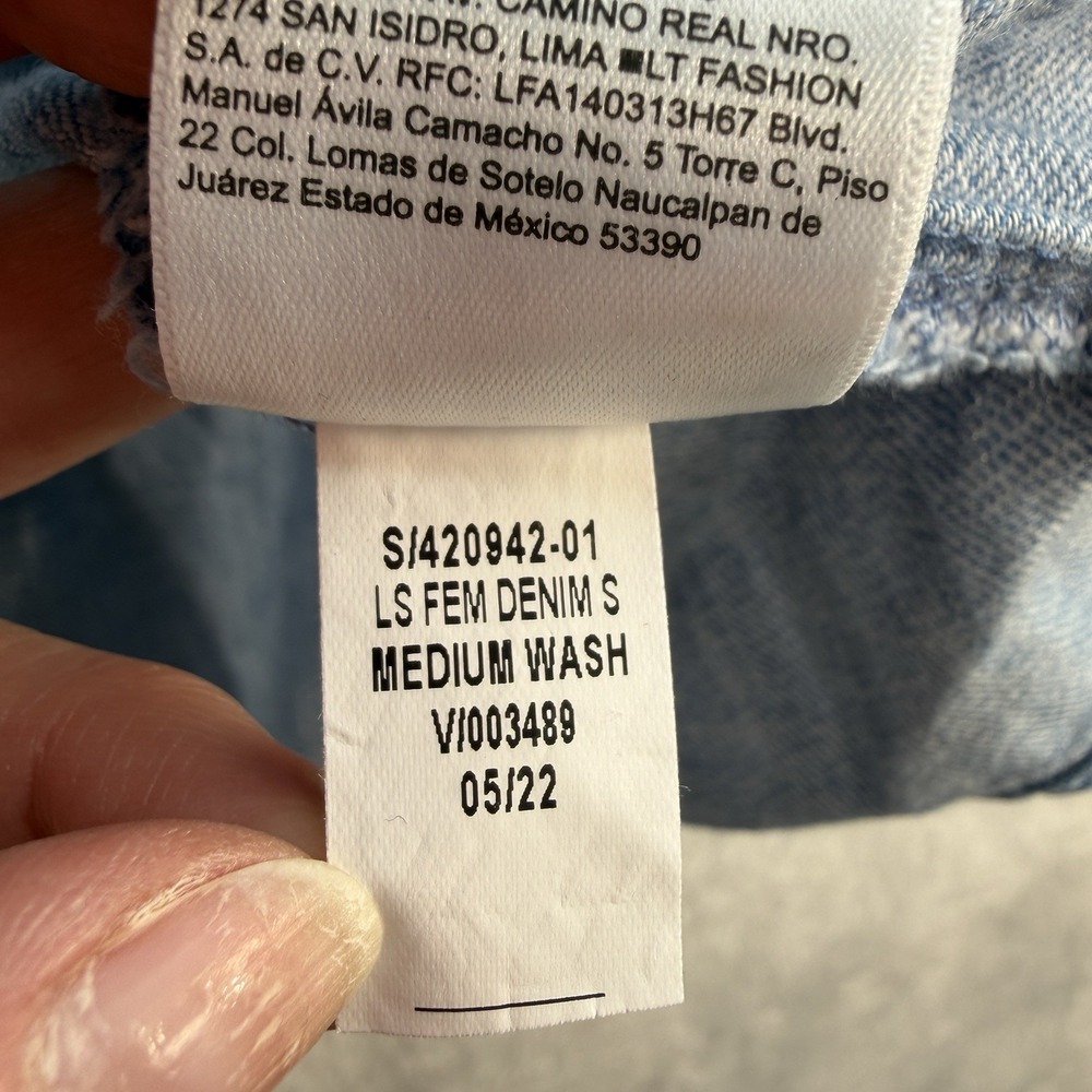 Old Navy Plus 4X Poet Blouse‎ Puff Sleeve Non Stretch Jean Ruffle Trimmed Boho - Picture 8 of 13